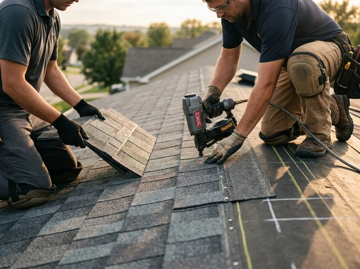 Professional roofer working on a residential roof in Havelock